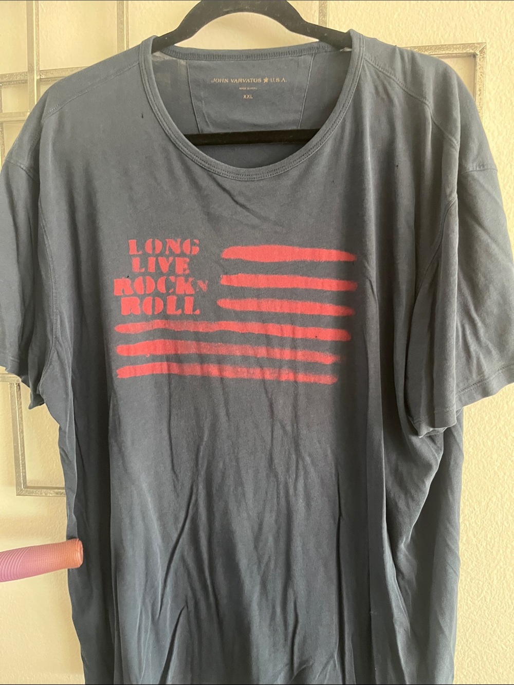John Varvatos Navy Short-Sleeve Tee with Red Graphic